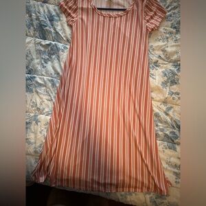 Red and White Vertical Striped Colored Dress